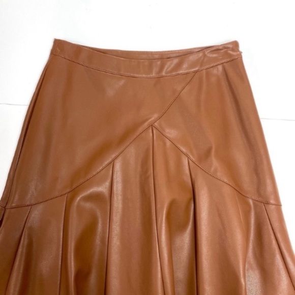Anthropologie Maeve Mariska Faux Leather Midi Flare Skirt Camel Tan Size 4 New - Picture 5 of 11